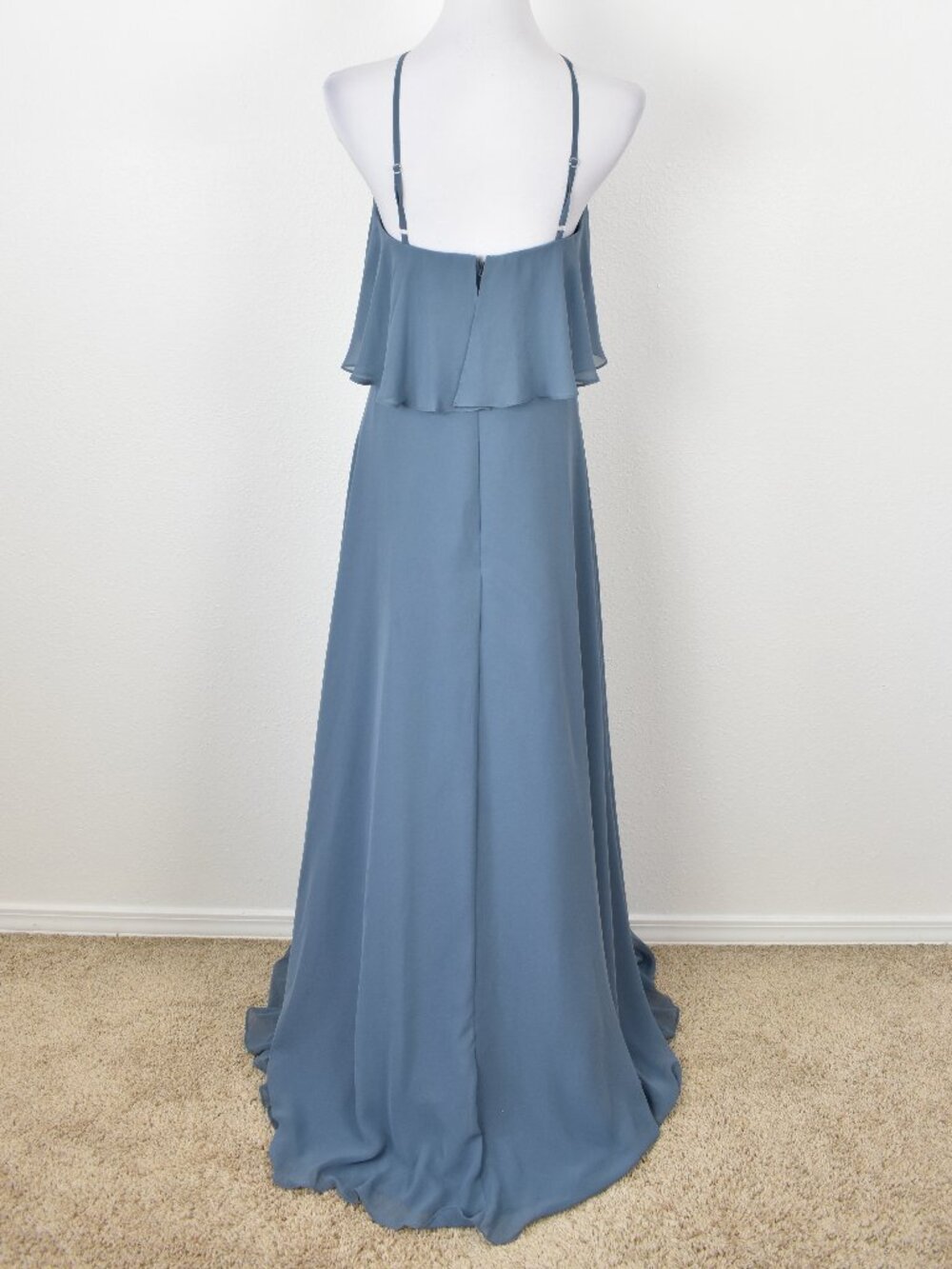 Azazie TWILIGHT BLUE Halter Y-Neck Flutter Chiffon Dress - 8 - Picture 6 of 9
